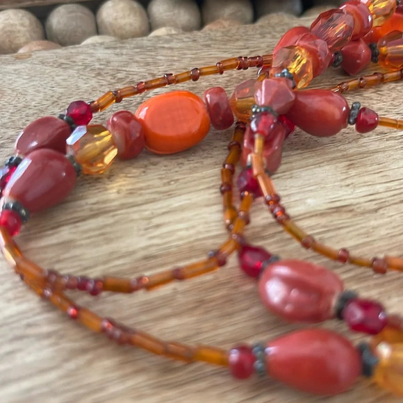Beaded long necklace glass orange boho casual - Picture 8 of 10